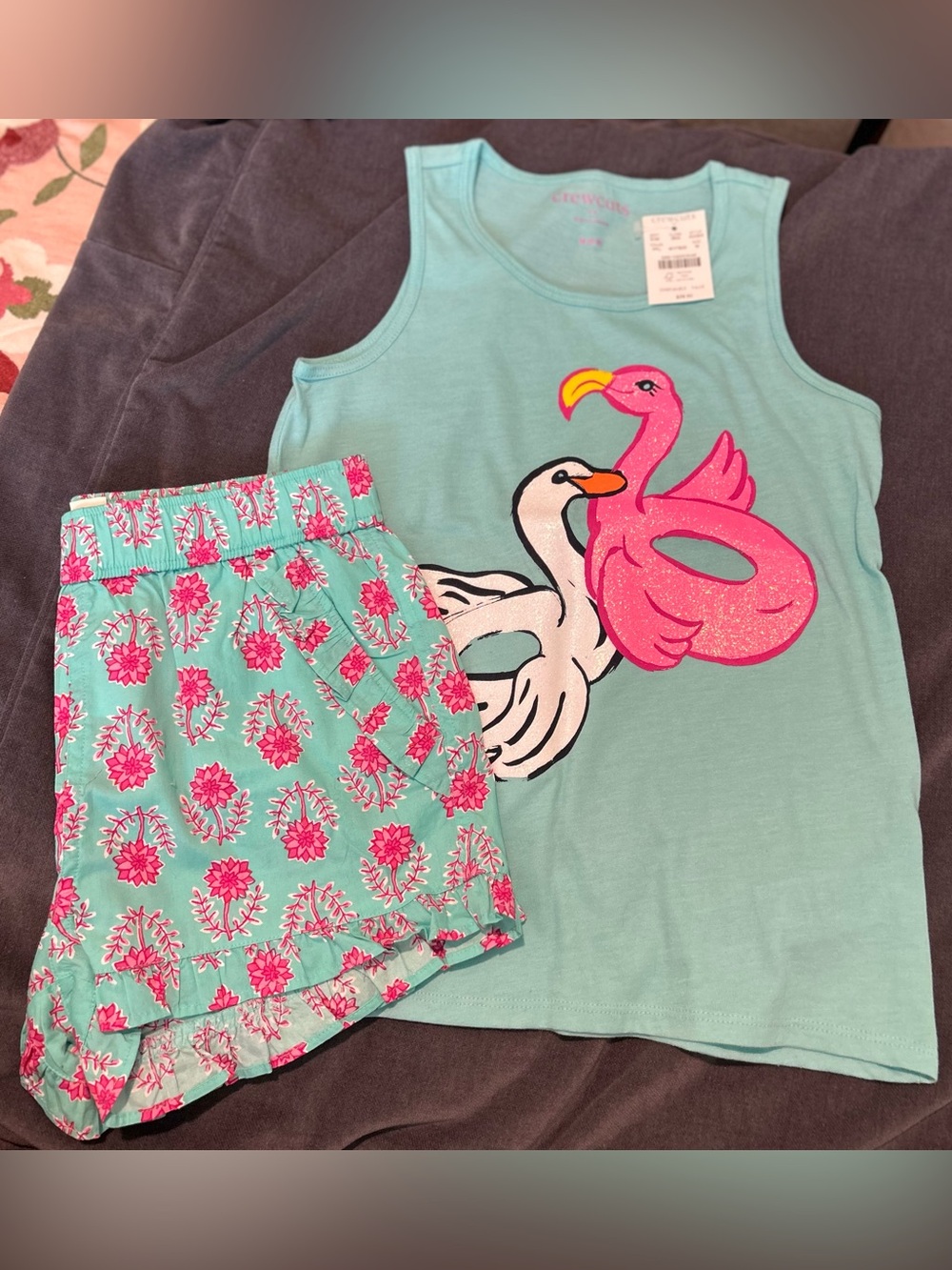 NWT!!! Crewcuts Aqua/Hot Pink Tank & Floral Boho Short set